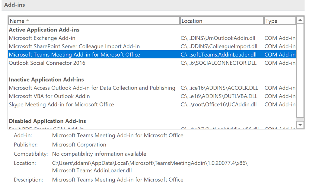 Restoring Teams meeting add-in in Outlook – ddamir's technical blog